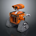 Orange Robot Design With Tracked Wheels Mechanical Arm And Black Components 3d model