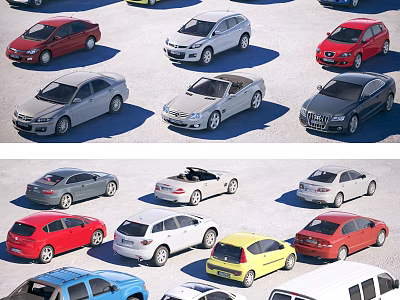 Various Colored Cars Of Different Models Parked And Arranged For 3d model