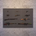 Various Firearms Including Pistols Rifles And Shotguns Neatly Arranged On Gray Grid Background