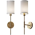Modern Wall Sconces with White Fabric Shades and Golden Brass Bases for Interior Decor