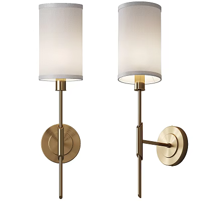 Modern Wall Sconces with White Fabric Shades and Golden Brass Bases for Interior Decor 3d model