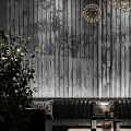 Modern Bar Interior With Dark Wooden Walls Decorative Lamps And High Stools
