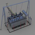 Industrial Electrical Equipment Featuring Metal Frame Connected Cables Large Casing Support Pillars And Base Structure