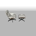 Modern White Lounge Chair with Matching Ottoman and Black Metal Base