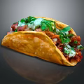 Delicious Crispy Taco with Grilled Meat Fresh Cilantro Lettuce Sour Cream and Salsa