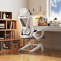 Modern Home Office Desk Setup With Ergonomic Chair Bookshelf And Laptop