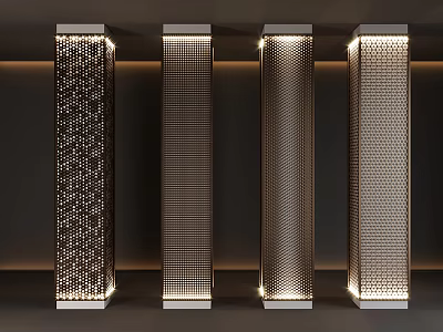 Modern Perforated Columns With Diverse Patterns And Base Lighting Accents 3d model