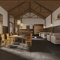 Wooden Swing Door In Traditional Chinese Interior With Natural Light And Wooden Furniture