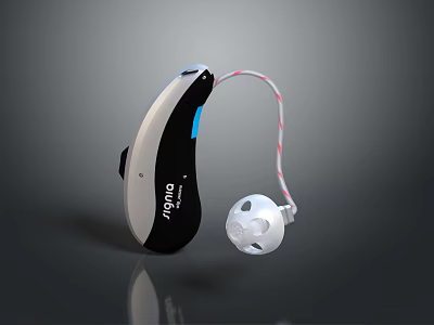 Signia Wireless Computer Headphones With Black Body And White Earbuds 3d model