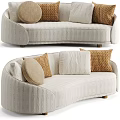 Beige Striped Fabric Multi Seater Sofa With Brown Cream Decorative Cushions And Wooden Legs