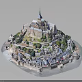 Medieval Abbey Architecture With Gothic Spire Stone Structures And Surrounding Greenery 3d model
