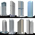 Modern High Rise Office Buildings With Glass Facades And Different Architectural Designs
