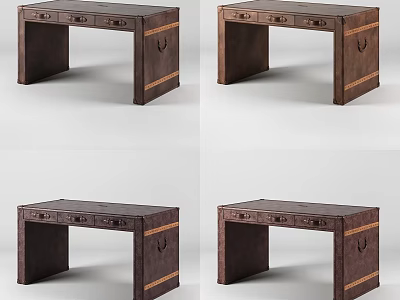 Rustic Wooden Desk with Drawers and Decorative Stripes Vintage Design 3d model