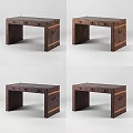 Rustic Wooden Desk with Drawers and Decorative Stripes Vintage Design