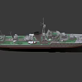 Gray Military Warship With Red Bottom Deck Turrets And Masts Structure 3d model