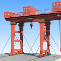 Red Industrial Gantry Crane With Pillars Beam Control Cabins Hoist Support Cables And Platform