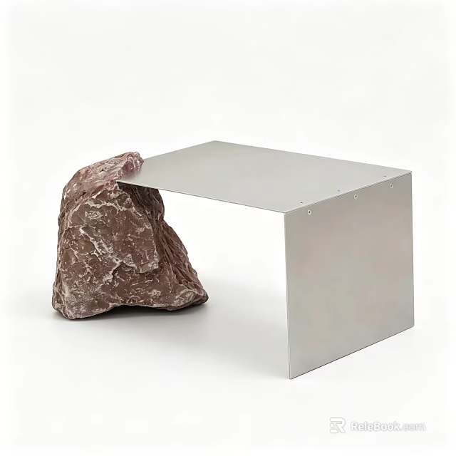 Modern Coffee Table with Natural Rock and Metal Structure in Contemporary Minimalist Style 3d model 