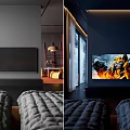 Modern Kids Room With Two Single Beds Wooden Headboards Gray Bedding And Built In Lighting