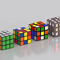 Assorted Rubik's Cubes With Colorful Faces And Detailed House Pattern Design