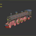 Vintage Red Gray Steam Train Model With Wheels Chimneys 3D Design 3d model