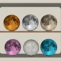 Colorful Moon Shaped Floor Lamps Display on Shelf With LED Strip Lighting