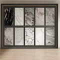 Black Framed Landscape Painting Featuring Multiple Marble Texture Squares On Light Wall Wooden Floor