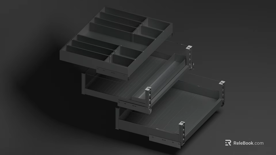Modern Metal Layered Ceiling Design With Multiple Compartments And Shelves 3d model 