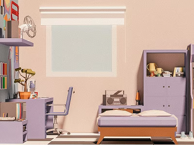 Modern Cartoon Scene Cartoon Bedroom Furniture Life 3d model