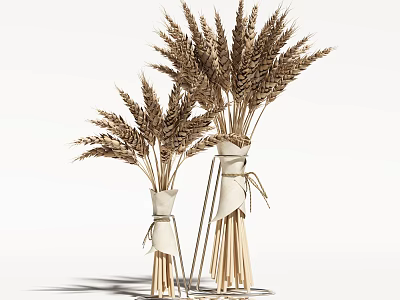 Two Rustic Vases With Wheat Bouquets Tied By Rope For Natural Home Decor 3d model