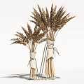 Two Rustic Vases With Wheat Bouquets Tied By Rope For Natural Home Decor