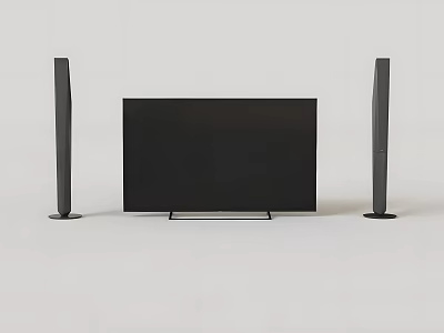 Sleek Black Television Setup With Tall Speakers On Both Sides And Simple White Background 3d model