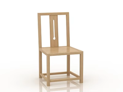 Light Brown Wooden Dining Chair With Simple Design And Hollow Backrest Structure 3d model