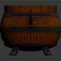Detailed Wooden Barrel With Metal Hoops And Wood Grain Texture On Metal Legs