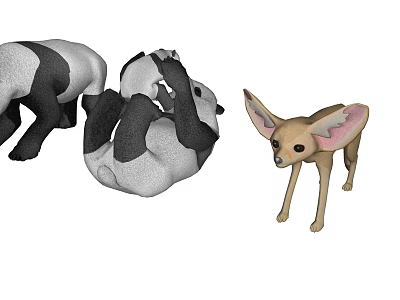 Cute Stuffed Reptile Figurine Alongside Panda And Fennec Fox Toys 3d model