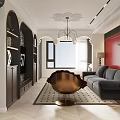 Modern Stylish Living Dining Room Interior Design With Red Chair White Sofa And Decorative Niches