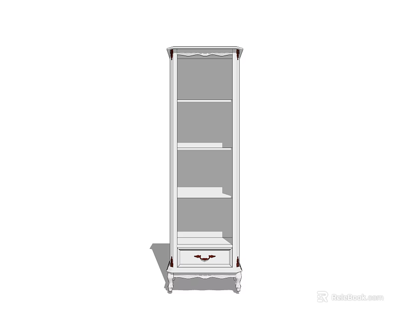 White Standing Storage Shelf with Multiple Shelves and Bottom Drawer 3d model 