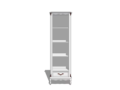 White Standing Storage Shelf with Multiple Shelves and Bottom Drawer 3d model