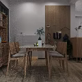 Modern Living and Dining Room With Light Gray Sofa Wooden TV Cabinet And Decorative Paintings