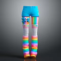 Colorful Blue Shorts Paired With Rainbow Striped Stockings And Blue Bow Detail