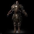 Man In Medieval Heavy Warrior Armor Suit With Metal Plates And Leather Straps