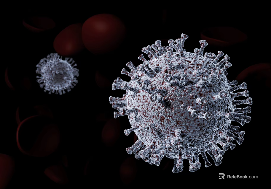Detailed Scientific Visualization of Virus Structure Among Red Blood Cells 3d model 
