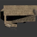 Modern Broken Brick Structure Scene With Stone Steps And Scattered Debris 3d model