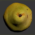 Fresh Yellow Pear with Brown Spots and Stem on Black Background with Reflection 3d model