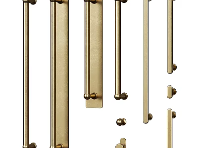 Golden Brass Cabinet Handles And Drawer Pulls In Different Styles 3d model