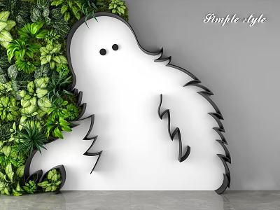 Simple Style Living Plant Wall Decor With White Ghost Shaped Art Design For Modern Interior 3d model