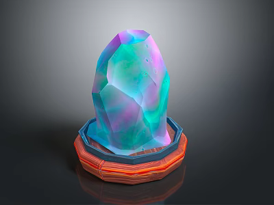 Colorful Polished Stone Decor with Handcrafted Wooden Base and Glossy Surface 3d model