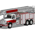 Red and White Fire Truck With Extendable Ladder And Rescue Equipment