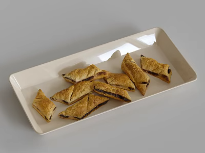 Golden Crispy Triangular Pastries Filled With Delicious Stuffing On White Rectangular Plate 3d model