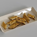 Golden Crispy Triangular Pastries Filled With Delicious Stuffing On White Rectangular Plate 3d model