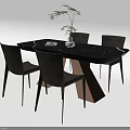 Modern Dining Table Set with Black Tabletop Gray Chairs and Copper Geometric Base 3d model